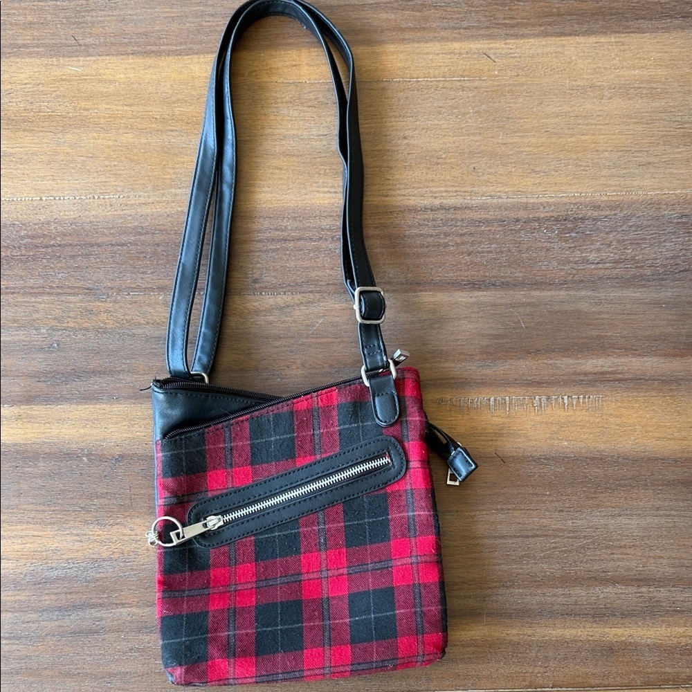 Red and Black Plaid Crossbody Bag